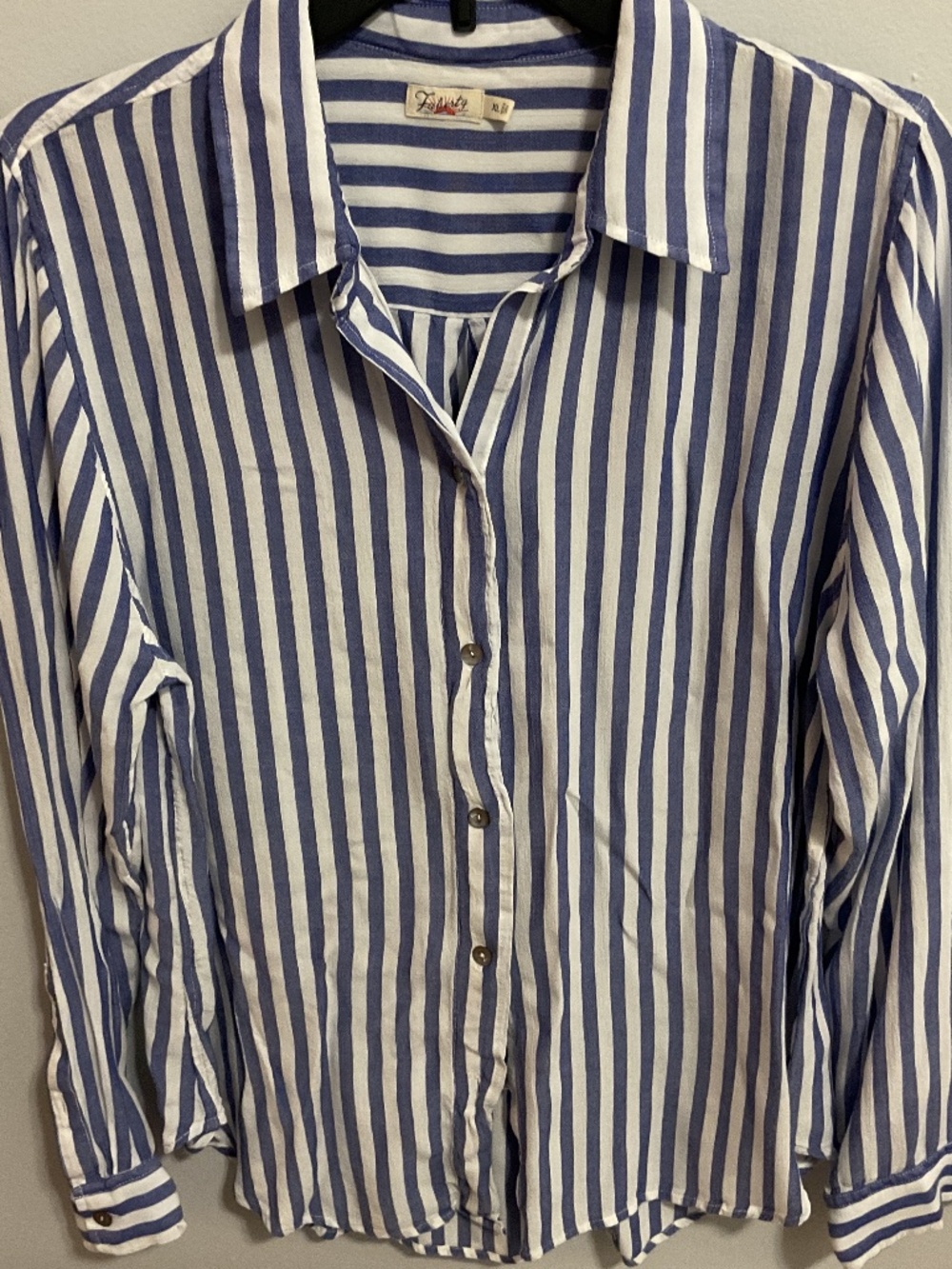 Women’s Faherty Blue/White Striped LS Button Front Shirt,XL